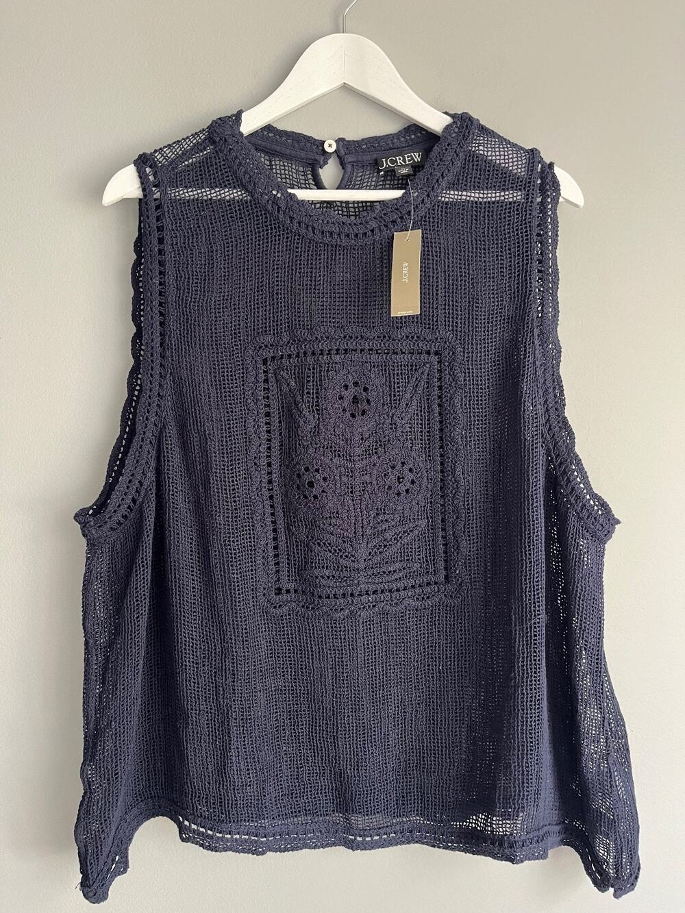 J.Crew Crochet Floral Tank Top Navy 3X NWT $110 Boho Cottagecore Plus Size CV831